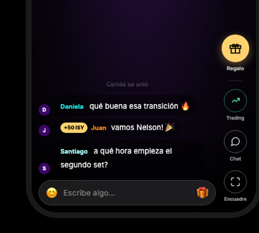 Nuevo rail de acciones y chat de El Palco en vivo, en móvil